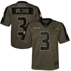 High quality Russell Wilson Seattle Seahawks Nike Youth 2021 Salute To Service Game Jersey - Olive