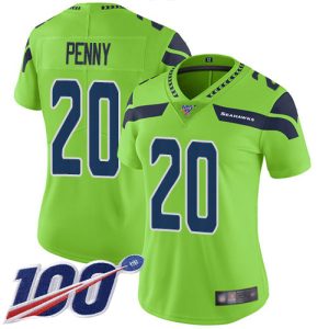 Premium Seahawks #20 Rashaad Penny Green Women's Stitched NFL Limited Rush 100th Season Jersey
