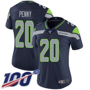 High quality Seahawks #20 Rashaad Penny Steel Blue Team Color Women's Stitched NFL 100th Season Vapor Limited Jersey