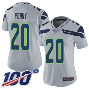 Outstanding Seahawks #20 Rashaad Penny Grey Alternate Women's Stitched NFL 100th Season Vapor Limited Jersey