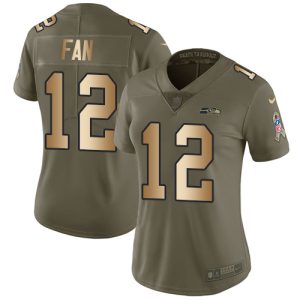 Amazing Seahawks #12 Fan Olive/Gold Women's Stitched NFL Limited 2017 Salute to Service Jersey