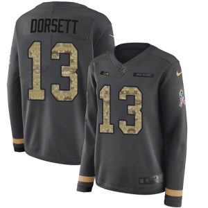 Amazing Seahawks #13 Phillip Dorsett Anthracite Salute to Service Women's Stitched NFL Limited Therma Long Sleeve Jersey