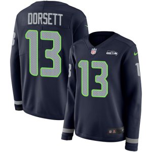High quality Seahawks #13 Phillip Dorsett Steel Blue Team Color Women's Stitched NFL Limited Therma Long Sleeve Jersey