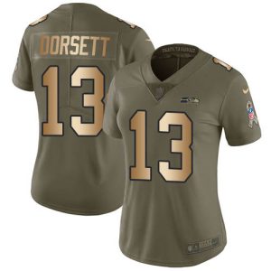 Exceptional Seahawks #13 Phillip Dorsett Olive/Gold Women's Stitched NFL Limited 2017 Salute To Service Jersey