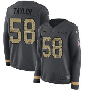 Delightful Seahawks #58 Darrell Taylor Anthracite Salute to Service Women's Stitched NFL Limited Therma Long Sleeve Jersey