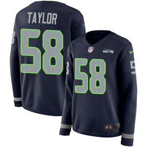 Fantastic Seahawks #58 Darrell Taylor Steel Blue Team Color Women's Stitched NFL Limited Therma Long Sleeve Jersey