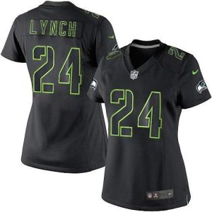Exceptional Seahawks #24 Marshawn Lynch Black Impact Women's Stitched NFL Limited Jersey