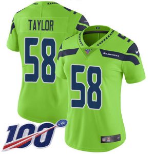 Premium Seahawks #58 Darrell Taylor Green Women's Stitched NFL Limited Rush 100th Season Jersey