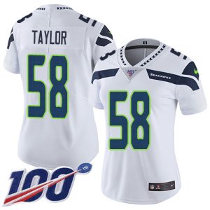 Stunning Seahawks #58 Darrell Taylor White Women's Stitched NFL 100th Season Vapor Untouchable Limited Jersey