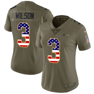 Exceptional Seahawks #3 Russell Wilson Olive/USA Flag Women's Stitched NFL Limited 2017 Salute to Service Jersey