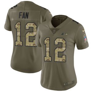 Stunning Seahawks #12 Fan Olive/Camo Women's Stitched NFL Limited 2017 Salute to Service Jersey