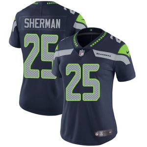 Premium Seahawks #25 Richard Sherman Steel Blue Team Color Women's Stitched NFL Vapor Untouchable Limited Jersey
