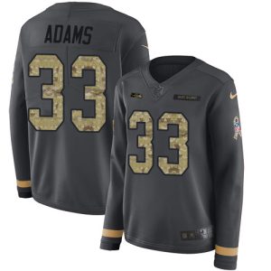 Stunning Seahawks #33 Jamal Adams Anthracite Salute to Service Women's Stitched NFL Limited Therma Long Sleeve Jersey