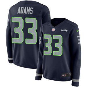 Stunning Seahawks #33 Jamal Adams Steel Blue Team Color Women's Stitched NFL Limited Therma Long Sleeve Jersey