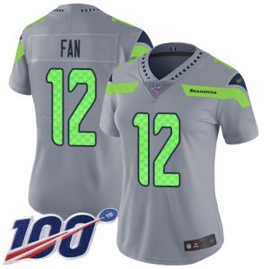 Premium Seahawks #12 Fan Silver Women's Stitched NFL Limited Inverted Legend 100th Season Jersey