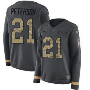 Delightful Seahawks #21 Adrian Peterson Anthracite Salute to Service Women's Stitched NFL Limited Therma Long Sleeve Jersey