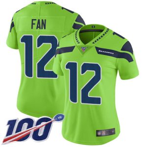Superb Seahawks #12 Fan Green Women's Stitched NFL Limited Rush 100th Season Jersey