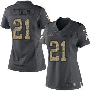 Delightful Seahawks #21 Adrian Peterson Black Women's Stitched NFL Limited 2016 Salute to Service Jersey