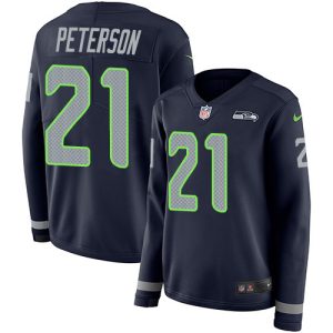 Delightful Seahawks #21 Adrian Peterson Steel Blue Team Color Women's Stitched NFL Limited Therma Long Sleeve Jersey