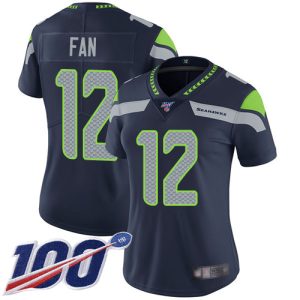 Top notch Seahawks #12 Fan Steel Blue Team Color Women's Stitched NFL 100th Season Vapor Limited Jersey
