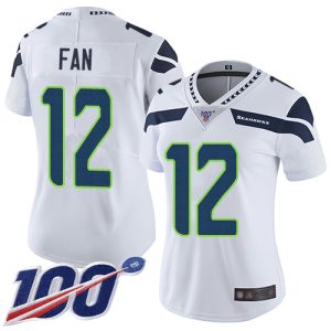 Stunning Seahawks #12 Fan White Women's Stitched NFL 100th Season Vapor Limited Jersey