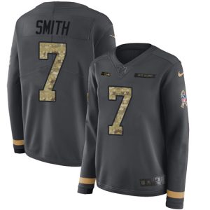 Fantastic Seahawks #7 Geno Smith Anthracite Salute to Service Women's Stitched NFL Limited Therma Long Sleeve Jersey