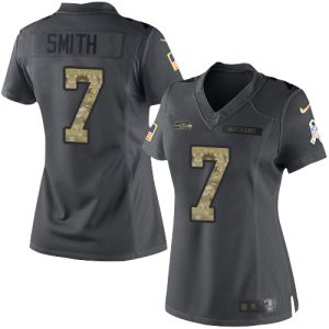 Stunning Seahawks #7 Geno Smith Black Women's Stitched NFL Limited 2016 Salute to Service Jersey