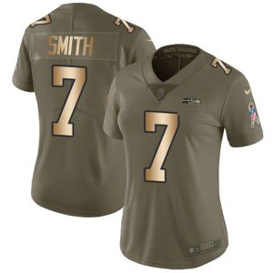 Fantastic Seahawks #7 Geno Smith Olive/Gold Women's Stitched NFL Limited 2017 Salute To Service Jersey