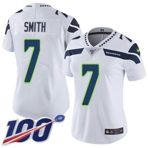 Stunning Seahawks #7 Geno Smith White Women's Stitched NFL 100th Season Vapor Limited Jersey
