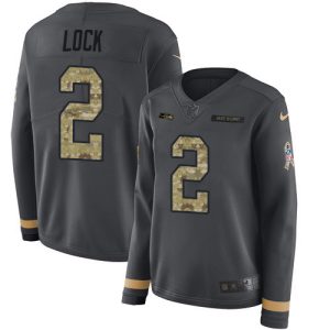 Stunning Seahawks #2 Drew Lock Anthracite Salute to Service Women's Stitched NFL Limited Therma Long Sleeve Jersey
