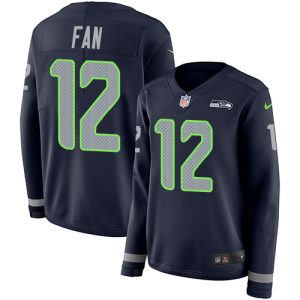 Superb Seahawks #12 Fan Steel Blue Team Color Women's Stitched NFL Limited Therma Long Sleeve Jersey