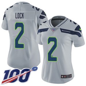 Stunning Seahawks #2 Drew Lock Grey Alternate Women's Stitched NFL 100th Season Vapor Untouchable Limited Jersey