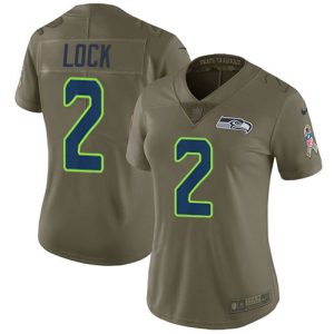 Premium Seahawks #2 Drew Lock Olive Women's Stitched NFL Limited 2017 Salute To Service Jersey
