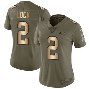 Delightful Seahawks #2 Drew Lock Olive/Gold Women's Stitched NFL Limited 2017 Salute To Service Jersey