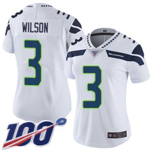 Exceptional Seahawks #3 Russell Wilson White Women's Stitched NFL 100th Season Vapor Limited Jersey