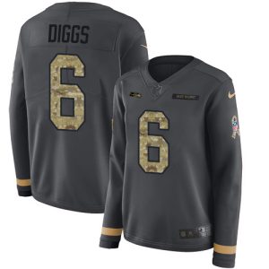 Stunning Seahawks #6 Quandre Diggs Anthracite Salute to Service Women's Stitched NFL Limited Therma Long Sleeve Jersey