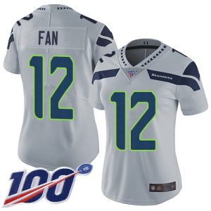 Exceptional Seahawks #12 Fan Grey Alternate Women's Stitched NFL 100th Season Vapor Limited Jersey