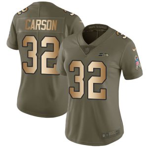 Exceptional Seahawks #32 Chris Carson Olive/Gold Women's Stitched NFL Limited 2017 Salute to Service Jersey