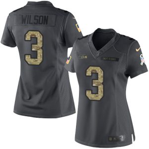 Outstanding Seahawks #3 Russell Wilson Black Women's Stitched NFL Limited 2016 Salute to Service Jersey