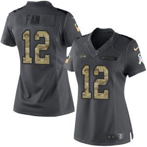 Stunning Seahawks #12 Fan Black Women's Stitched NFL Limited 2016 Salute to Service Jersey