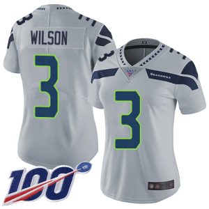 Delightful Seahawks #3 Russell Wilson Grey Alternate Women's Stitched NFL 100th Season Vapor Limited Jersey