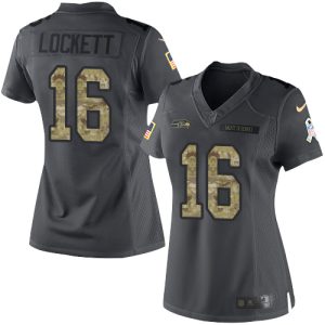 Premium Seahawks #16 Tyler Lockett Black Women's Stitched NFL Limited 2016 Salute to Service Jersey