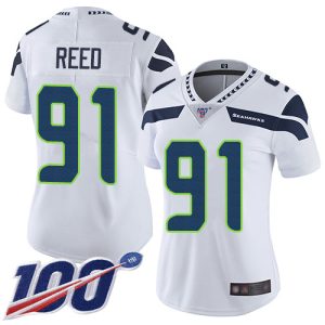 Exceptional Seahawks #91 Jarran Reed White Women's Stitched NFL 100th Season Vapor Limited Jersey