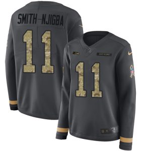 Amazing Seahawks #11 Jaxon Smith-Njigba Anthracite Salute to Service Women's Stitched NFL Limited Therma Long Sleeve Jersey