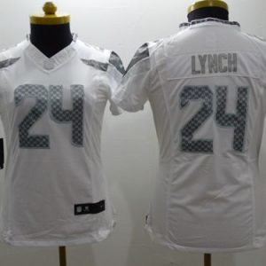 Top notch Seahawks #24 Marshawn Lynch White Women's Stitched NFL Limited Platinum Jersey