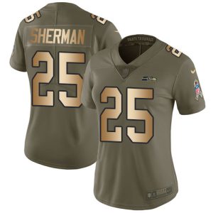 Premium Seahawks #25 Richard Sherman Olive/Gold Women's Stitched NFL Limited 2017 Salute to Service Jersey