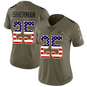 Superb Seahawks #25 Richard Sherman Olive/USA Flag Women's Stitched NFL Limited 2017 Salute to Service Jersey