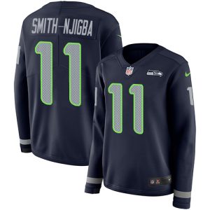 Outstanding Seahawks #11 Jaxon Smith-Njigba Steel Blue Team Color Women's Stitched NFL Limited Therma Long Sleeve Jersey