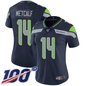 Top notch Seahawks #14 D.K. Metcalf Steel Blue Team Color Women's Stitched NFL 100th Season Vapor Limited Jersey