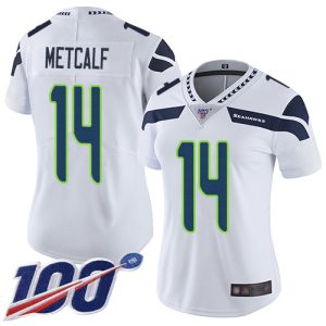 Premium Seahawks #14 D.K. Metcalf White Women's Stitched NFL 100th Season Vapor Limited Jersey